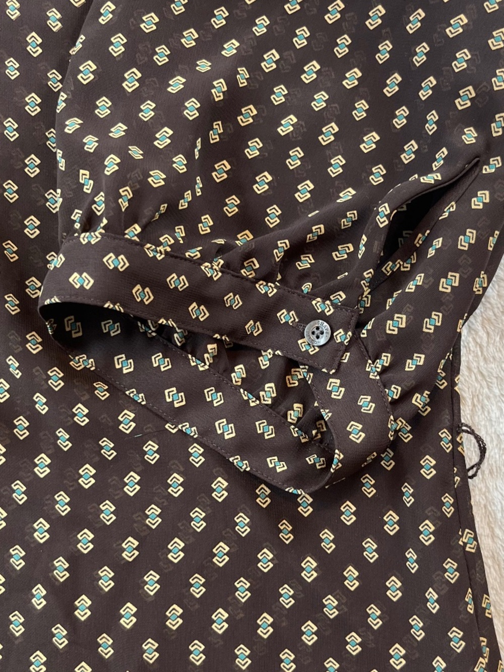 Chaps Plus sz 20w Sheer Blouse Pin Tuck Geometric Print Office Chic Tunic Blouse - Picture 6 of 16